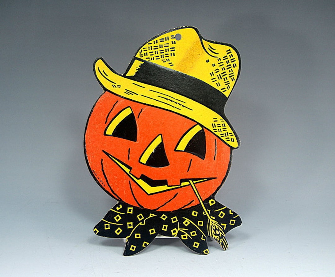 Vintage Halloween Die Cut Jack O Lantern Scarecrow Pumpkin Embossed USA ...