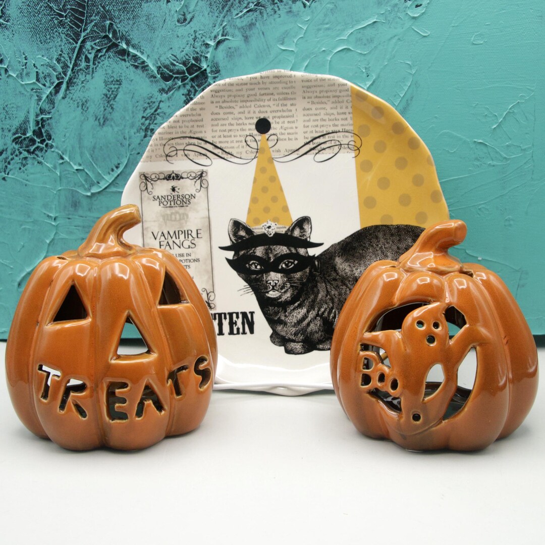 VINTAGE Halloween Jack O Lantern, Treats Ghosts Boo Candle Holder ...