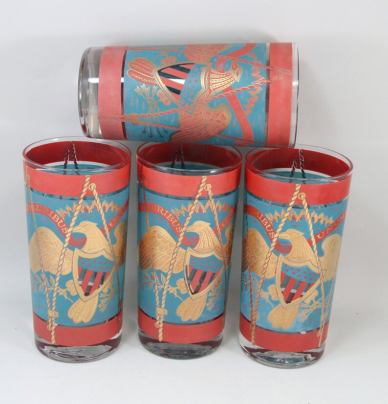 4 Vintage Eagle Cera Highball Bar Glasses E Pluribus Unum Etsy