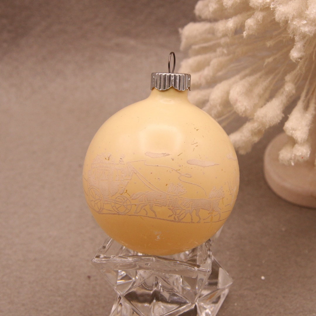 VINTAGE Shiny Brite Christmas Tree Ornament Opaque Stage Coach, Snow