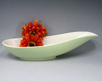 Vintage Hull Mid Century Console Bowl Asymmetrical MCM, Pastel Green White Gift for Mom Bestie Sister Aunt Him Her