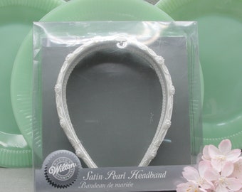 Vintage White Bridal Headband Satin Pearl for Veil Wedding Wilton New in Box, Prom, Holy Communion, 1999