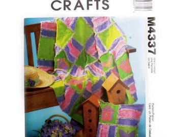 DIY UNCUT Garden Rag Quilt Throw and Pillows McCalls 3901 OR 4337 Sewing Pattern, Stars Hearts Butterflies Flowers Birdhouse Jennifer Lokey