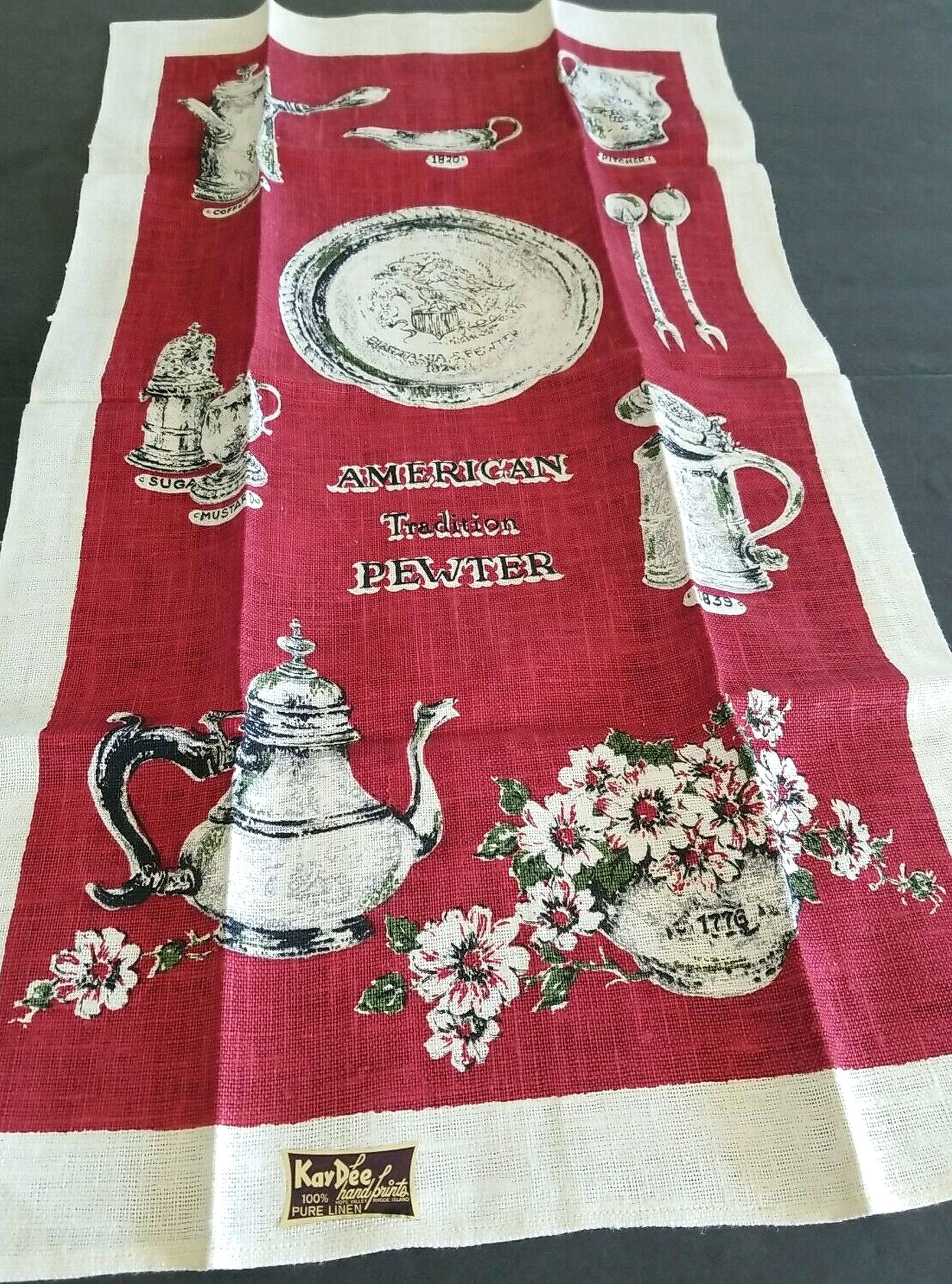 Vintage Kay Dee Handprints Early American Traditional Pewter Linen Towel Colonial Etsy Ireland