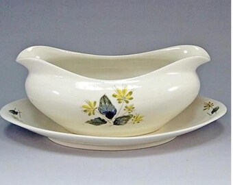 Vintage Janine Floral Gravy Boat with Underplate, Made in Japan