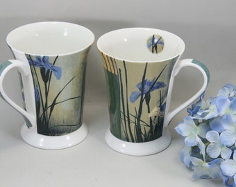 2 Vintage Portmeirion Pimpernel Iris Squares Mug Floral Art Cup 5556 Don Li Liger Gift