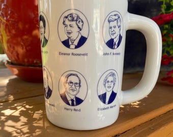 Fishs Eddy Jess Maz, Famous Democrats Mug, Kennedy, Obama, Roosevelts, Reid, Warren, Schumer, Clintons, Lynch 4.5 Inch