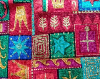Tela inglesa vintage DIY de 2,25 yardas, cajas navideñas grandes, parte trasera de edredón Cotton Makower UK, material de costura de copo de nieve de 44 pulgadas