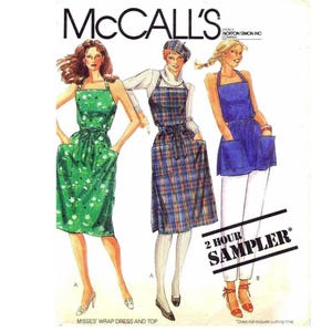 DIY UNCUT 6 - 20 Full Wrap Bib Dress Apron Top Misses McCalls 0012 PATTERN Below Knee Hip Length Pockets 2 Hour Sampler, Sleeveless Plus
