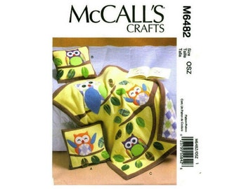 DIY UNCUT Owl Applique Quilt and Pillow Sewing PATTERN Tote Bag 2011 McCalls 6482, Owls Leaf Tree Branch Forest