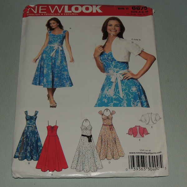 UNCUT Size 8 - 18 Misses Gathered Halter Neck Flared Sundress and Bolero Caplet Jacket New Look 6675 Simplicity PATTERN