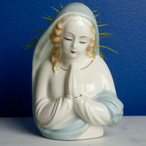 Vintage Praying Madonna Virgin Mary Vase Planter 5 or 6 Inch Blessed Mother 1940s Catholic