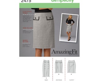 UNCUT 6, 8, 10, 12, 14 Amazing Fit Skirt PATTERN, Simplicity 2475 Slim, Curvy, Average, Fitting Instructions, Ruffle