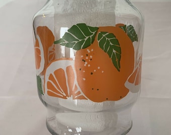 Vintage Juice Carafe Pitcher Oranges Slices Leaves AHC Anchor Hocking RARE GRAPHICS