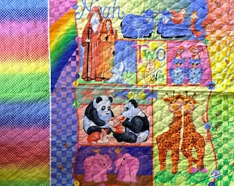 DIY Vintage Noahs Ark, Daisy Kingdom, Pre-Quilted Baby Quilt Panel, #8048 Fast, Easy Cut and Sew FABRIC, Michelle Palmer