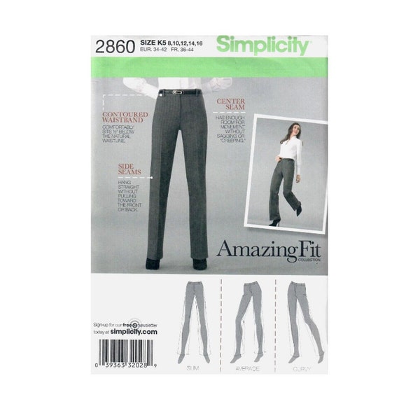 UNCUT 8, 10, 12, 14, 16 Amazing Fit Pants Trousers PATTERN, Simplicity 2860 Slim, Curvy, Average, Fitting Instructions,