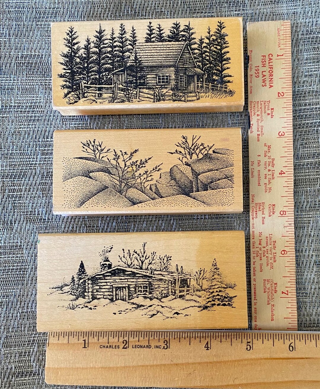 Rustic Stamps DIY Vintage Stampscapes Outdoor Nature, Cabin in the Woods, Rocks ...