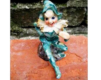 Vintage Relpo Elf Pixie Sprite Gnome Seated Sitting Occupied Japan 1940s Gold Trim