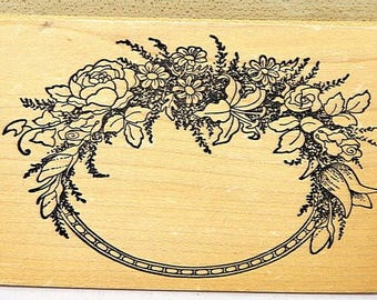 DIY PSX K-413 Oval Floral Frame Rubber Stamp Roses, Lilies, Ivy