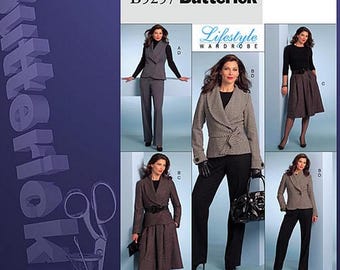 DIY UNCUT 16-24 PLUS Lined Fitted Asymmetrical Shawl Collar, Jacket Vest, Straight Leg Pants Sewing Pattern Office Wardrobe, Butterick 5257