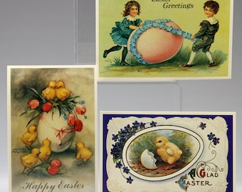 3 Vintage Easter Postcards Chicks, Floral, Boy Girl Egg