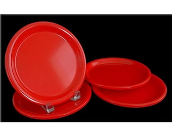 6 Vintage Ingrid Chicago Red Dinner Plates 12 Inch Trays Shatterproof, MCM, Melamine