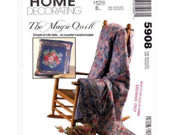 DIY Magic Quilt, Pillow Tote, Surprise Throw and Pillows McCalls 5908 Sewing Pattern, Home Decorating
