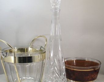 Vintage Decanter Tall 16 Inch Glass Clear Liquor Square Diamond with Stopper Patterned Star