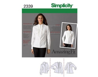 UNCUT 6, 8, 10, 12, 14 Amazing Fit Button Down Fitted Shirt Blouse PATTERN, Simplicity 2339 Slim Curvy Average, Fitting Instructions, Ruffle