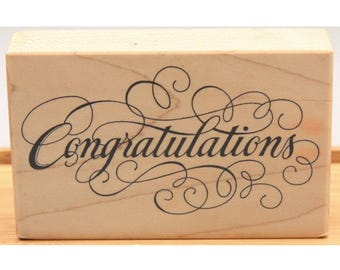 DIY PSX G-1611 Congratulations, Script Vintage Rubber Stamp NOS 1995