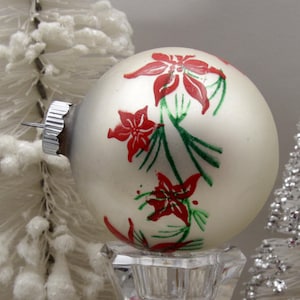 Vintage Shiny Brite Poinsettia Flower Stencil Christmas Tree Ornament 2.25 Inch USA
