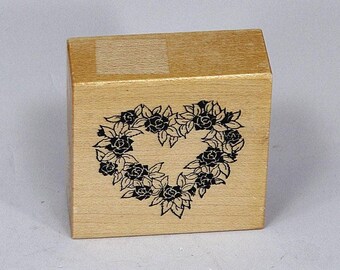 DIY Vintage PSX E-554 Rose Heart Wreath, UNUSED Rubber Stamp, Small 2 x 2 Floral