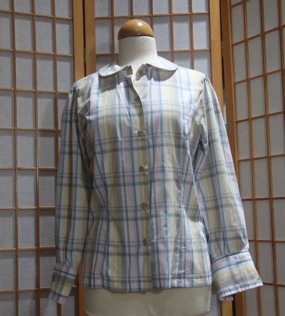 Vintage Size 12 JG Hook Plaid Shirt Blouse Pastel… - image 2