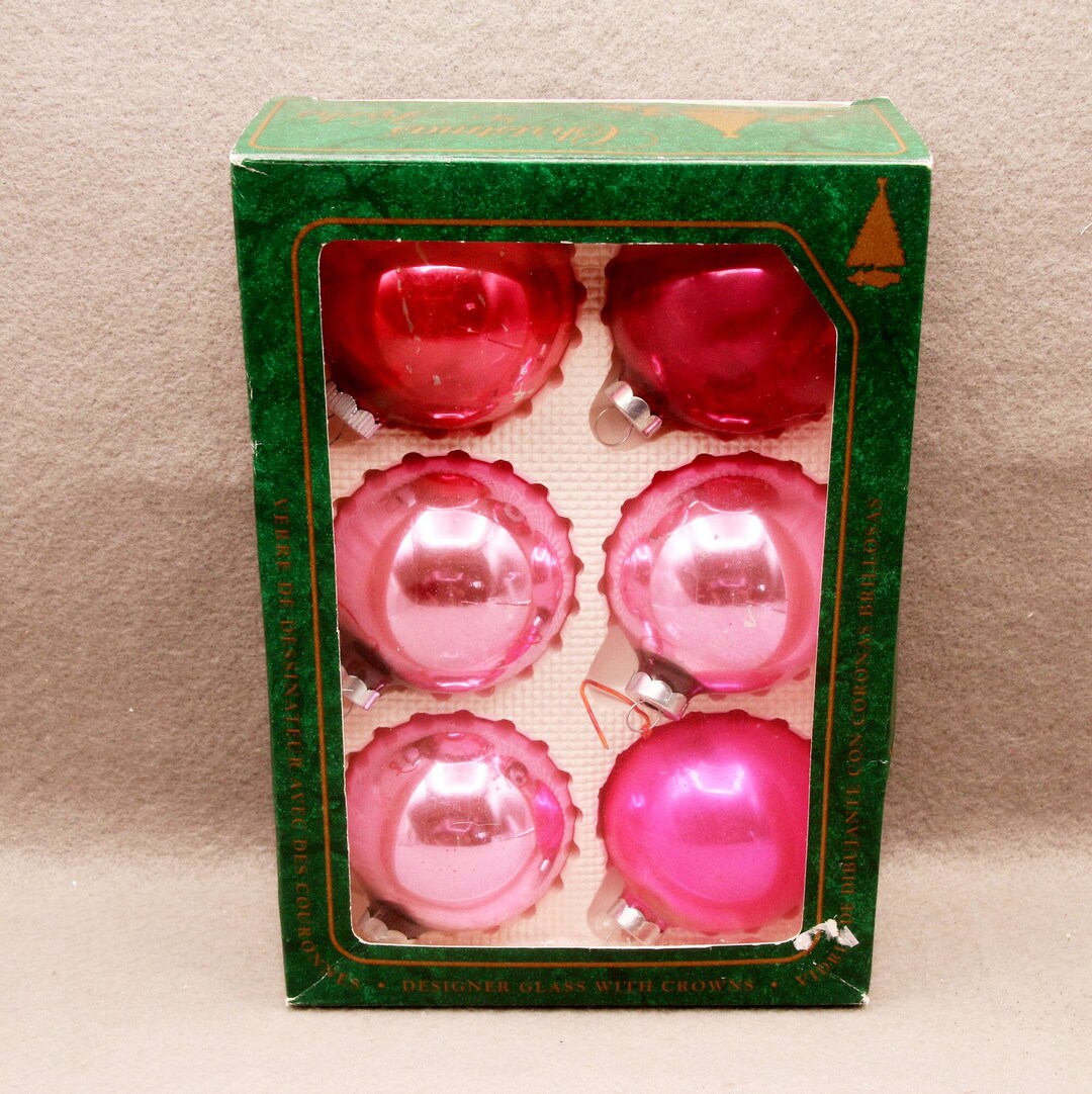 6 Vintage Pink Christmas Tree Ornaments MISMATCHED Boxed 2.5 Inch Etsy