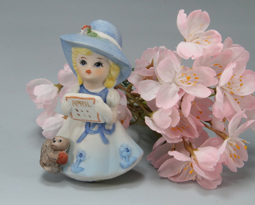 April Topper Vintage April Birthday Blonde Girl With Squirrel Cake Topper, Enesco - Etsy