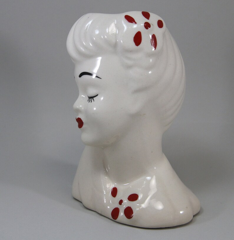 Vintage Glamour Girl Head Vase Gold Red 1940s Headvase Japan Etsy