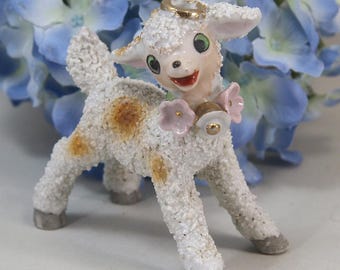 Vintage Sugar Texture Lamb Spring Easter Floral Japan 3 Inch