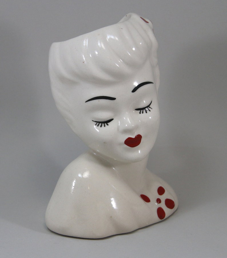 Vintage Glamour Girl Head Vase Gold Red 1940s Headvase Japan Etsy