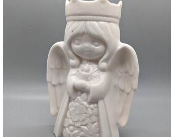 Vintage Christmas White Angel Votive Tea Light Holder, 6 Inch Noel Floral Crown Wings Japan