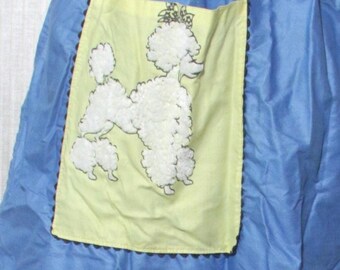 Vintage White Poodle Half Hostess Apron Pocket Mid Century