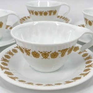 Vintage Butterfly Gold Flat or Hook Cups, Saucers, Corelle Dinnerware