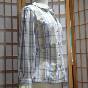 Vintage Size 12 JG Hook Plaid Shirt Blouse Pastel Handmade Pussy Bow 1980s image 6