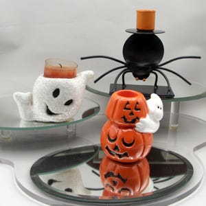 Vintage Halloween Jack O Lantern Spider Ghost Tapered OR Votive Tea Light Candle Holders, Midwest of Cannon Falls 1990s