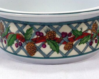 Vintage DANSK Nordic Holiday 6.5 Inch Candy Cereal Bowl, Lattice Pine Christmas, Portugal, Porcelain