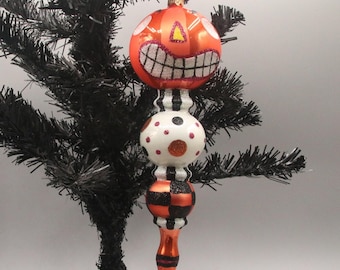 Adorno vintage raro de Department 56 con remate Funky Face Glitterville, colección retro de Halloween, vidrio, 2004, República Checa