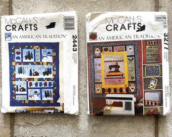 DIY UNCUT Winter Snowman Patchwork Applique Quilt or Busy Hands, Happy Heart Wall Hanging Pattern, McCalls 2443/3277 Sewing Room Accessories