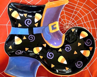 Plato decorativo 3D con forma de bota de bruja vintage de Halloween, ideal para patatas fritas y salsas, caramelos de maíz o galletas, de Vanson.