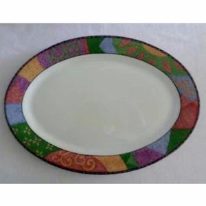 Vintage Oval Serving Bowl Platter Equinox Sue Zipkin, Sakura Geometric 1995 Gift