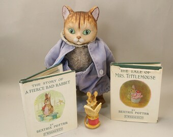 Vintage Beatrix Potter Tailor of Gloucester Christmas Tree Ornament, Miniature Books, Tale of Mrs. Tittlemouse, Story of A Fierce Bad Rabbit