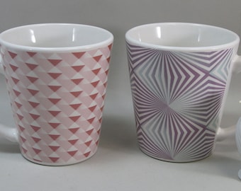 2 Vintage Abstract Geometric Mugs Cups Gift for Dad